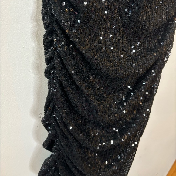 Hello Molly Cap Sleeve Black Sequin Ruched Sides Sequin Mini Dress - Picture 3 of 7